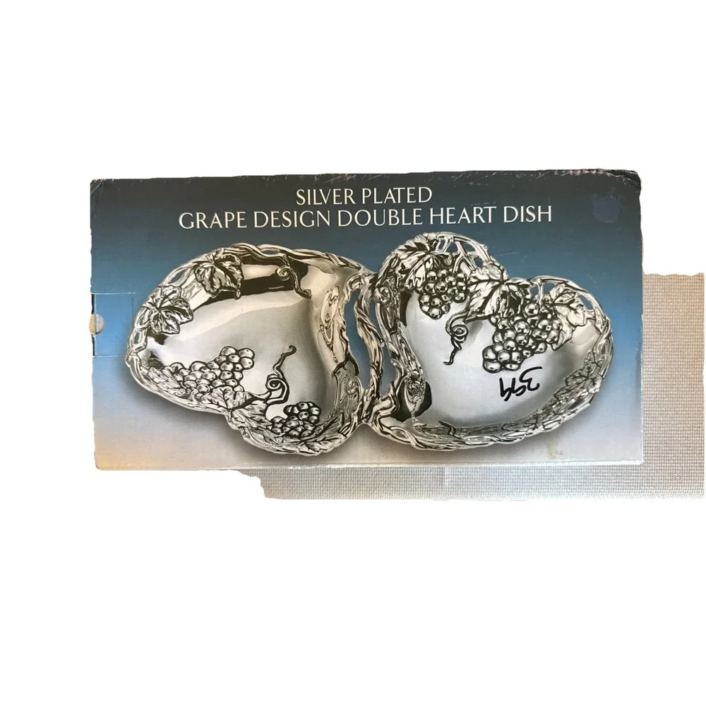 Silver‎ Plated Grape Double Heart Dish Godinger Silver Art Serving Tray Snacks